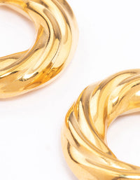 Waterproof Gold Plated Stainless Steel Chubby Twisted Hoop Earrings - link has visual effect only