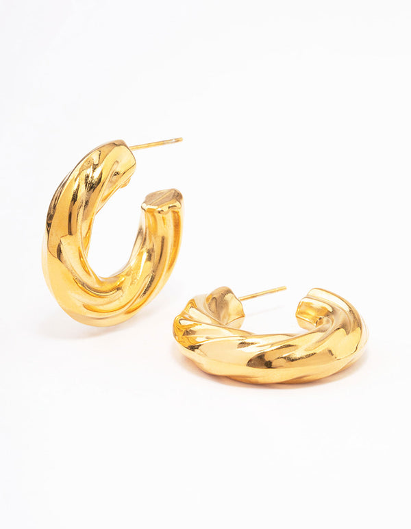 Waterproof Gold Plated Stainless Steel Chubby Twisted Hoop Earrings