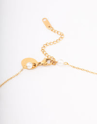 Waterproof Waterproof Gold Plated Stainless Steel Pearl Station Cross Necklace - link has visual effect only