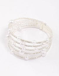 Silver Diamante & Pearl Decorative Wrist Cuff - link has visual effect only