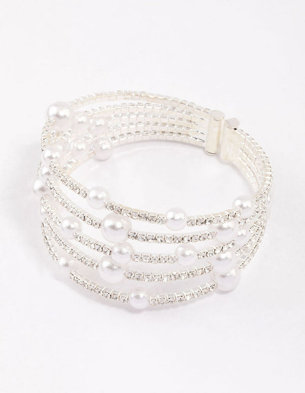 Silver Diamante & Pearl Decorative Wrist Cuff