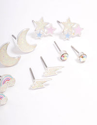 Kids Rainbow & Moon Stud Earrings 6-Pack - link has visual effect only