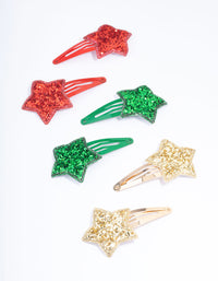 Kids Fabric Christmas Glitter Hair Snaps 6-Pack - link has visual effect only