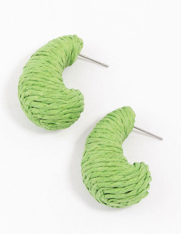 Gold & Green Raffia Chunky Stud Earrings