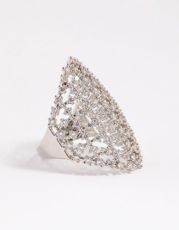 Rhodium Cubic Zirconia Shield Ring