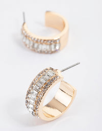 Gold Baguette Diamante Small Hoop Earrings - link has visual effect only