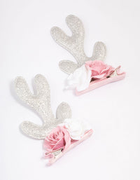 Kids Fabric Christmas Rose Reindeer Hair Clips - link has visual effect only