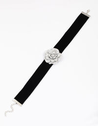 Rhodium Black Crystal Mini Flower Choker - link has visual effect only