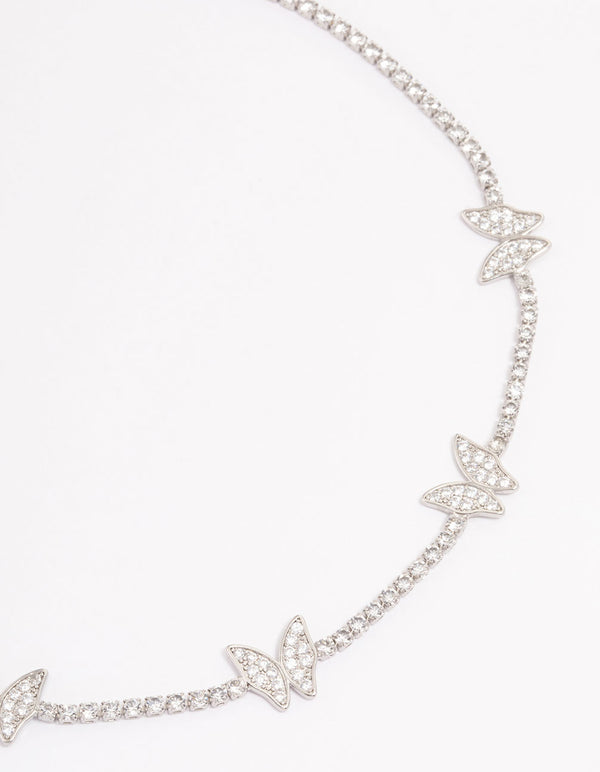 Rhodium Cubic Zirconia Butterfly Choker