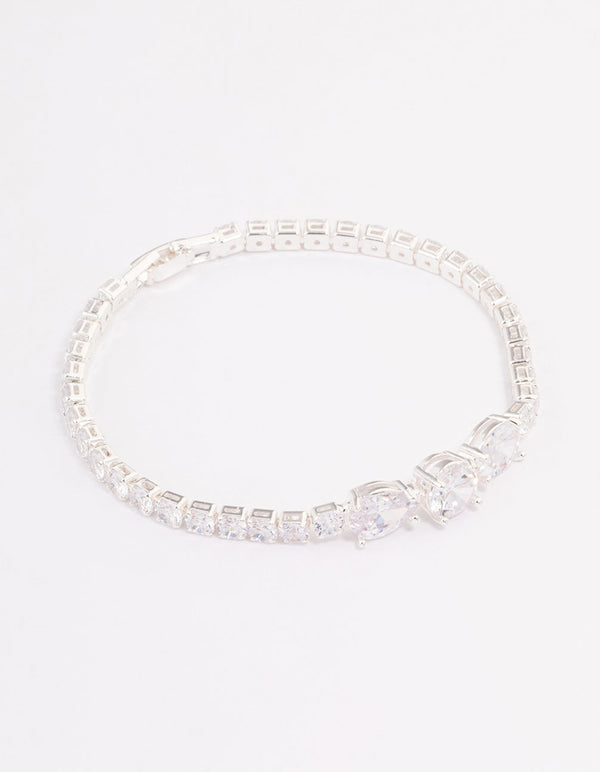 Silver Multi Cubic Zirconia Stone Tennis Bracelet