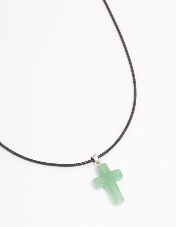 Gold Green Aventurine Cross Pendant Necklace