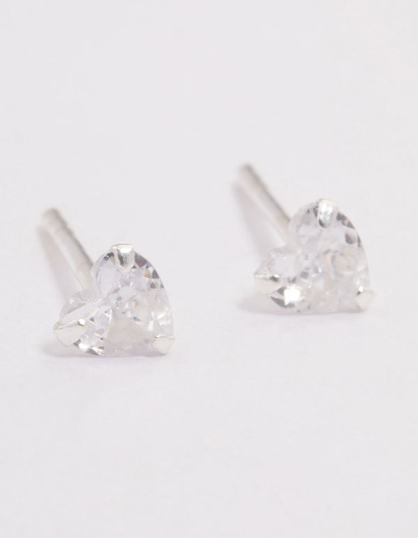 Sterling Silver Cubic Zirconia Heart Stud Earrings 4mm