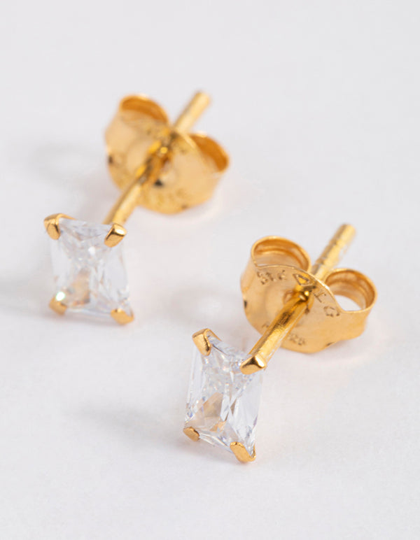 Gold Plated Sterling Silver Baguette Stud Earrings