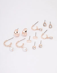 Rose Gold Diamante & Pearl Mixed Earrings 6-Pack - link has visual effect only