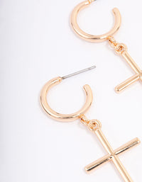 Gold Huggie Cross Pendant Earrings - link has visual effect only