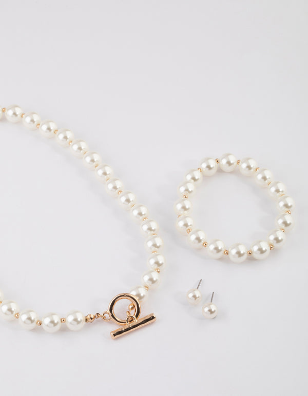 Gold Pearl Matching Jewellery Set