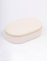 Cream Faux Leather Oval Compact Jewellery Box - link has visual effect only