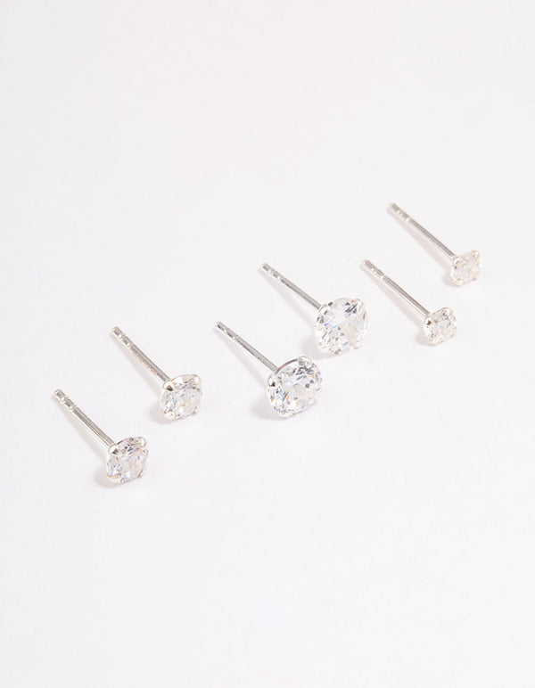 Sterling Silver Graduating Cubic Zirconia Earring 3-Pack