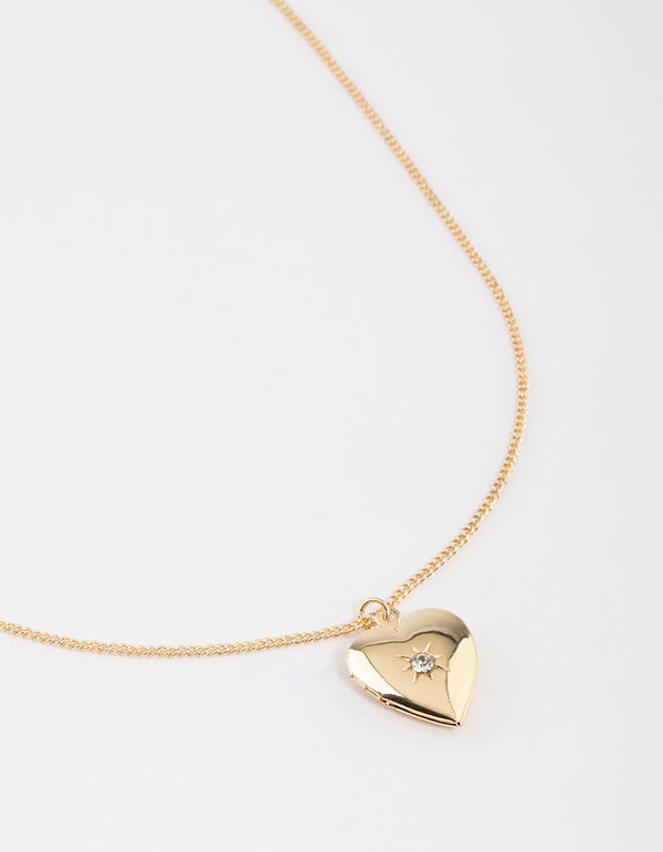 Gold Heart Pendant Locket Necklace