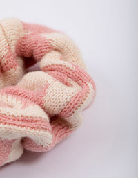 Pink & Cream Checkered Knitted Hair Scrunchie - link has visual effect only