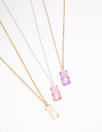 Mixed Metal Holographic Teddy Bear Necklace 3-Pack - link has visual effect only