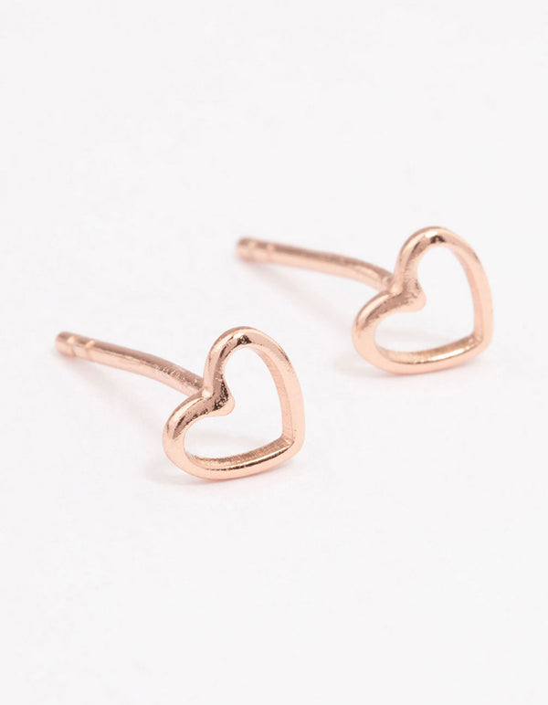 Rose Gold Plated Sterling Silver Open Heart Stud Earrings