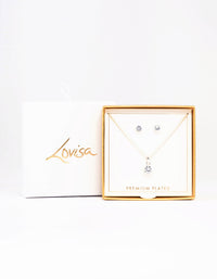 Silver Plated Cubic Zirconia Solitaire Jewellery Set - link has visual effect only