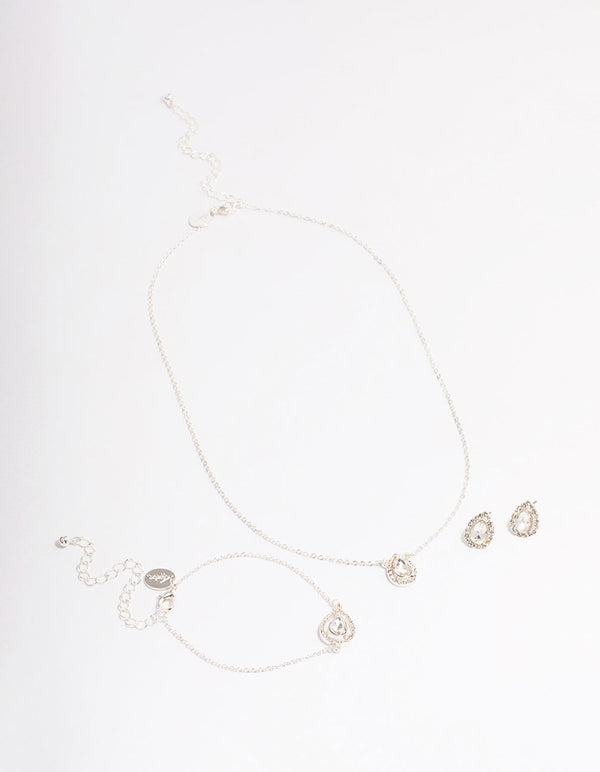 Silver Diamante Pear Jewellery Set