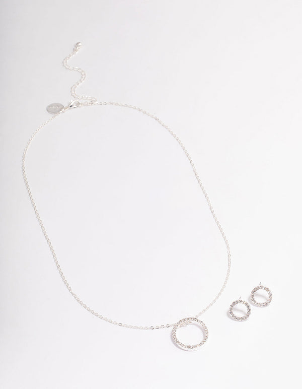 Silver Diamante Open Circle Jewellery Set