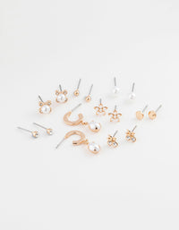 Gold Flower Pearl Earring 8-Pack - link has visual effect only