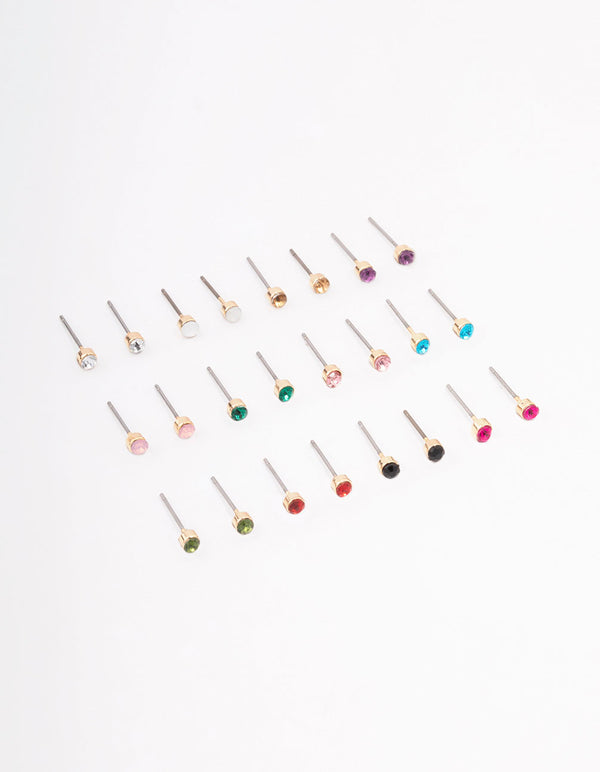 Gold Diamante Stud Earring 12-Pack