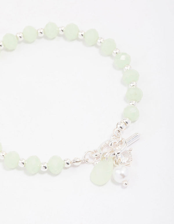 Silver Green Beaded & Pearl Bracelet