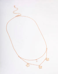 Rose Gold Butterfly Pearl Double Chain Necklace - link has visual effect only