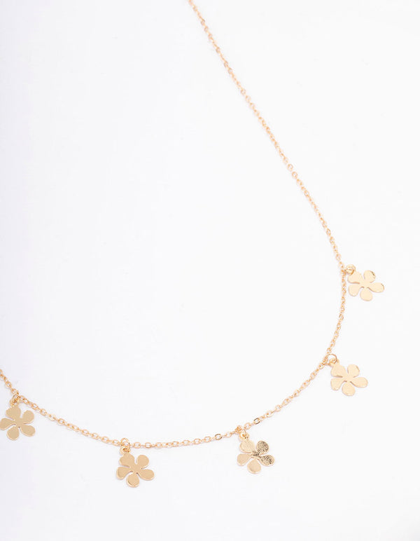 Gold Clean Flower Droplet Necklace