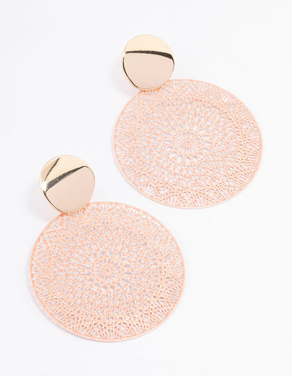 Gold Mixed Disc Filigree Drop Earrings