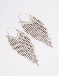 Silver Diamante Tassel Cup Chain Hoop Earrings - link has visual effect only