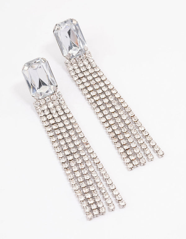 Rhodium Diamante Cupchain Drop Earrings