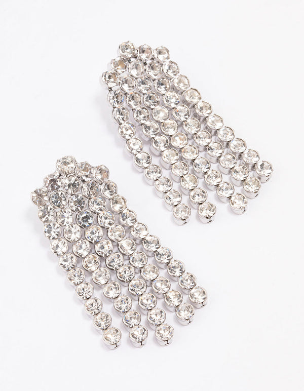 Rhodium Multi Row Cupchain Drop Earrings