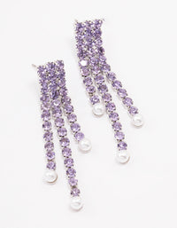 Purple Double Row Cup Chain Pearl Drop Earrings - link has visual effect only