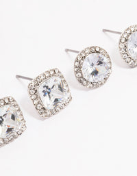 Rhodium Oval & Square Halo Earring Pack - link has visual effect only