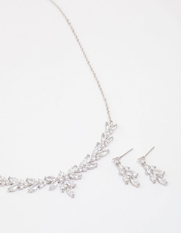 Silver Leafy Cubic Zirconia Vine Jewellery Set