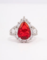 Silver Red Pear Cubic Zirconia Cocktail Ring - link has visual effect only