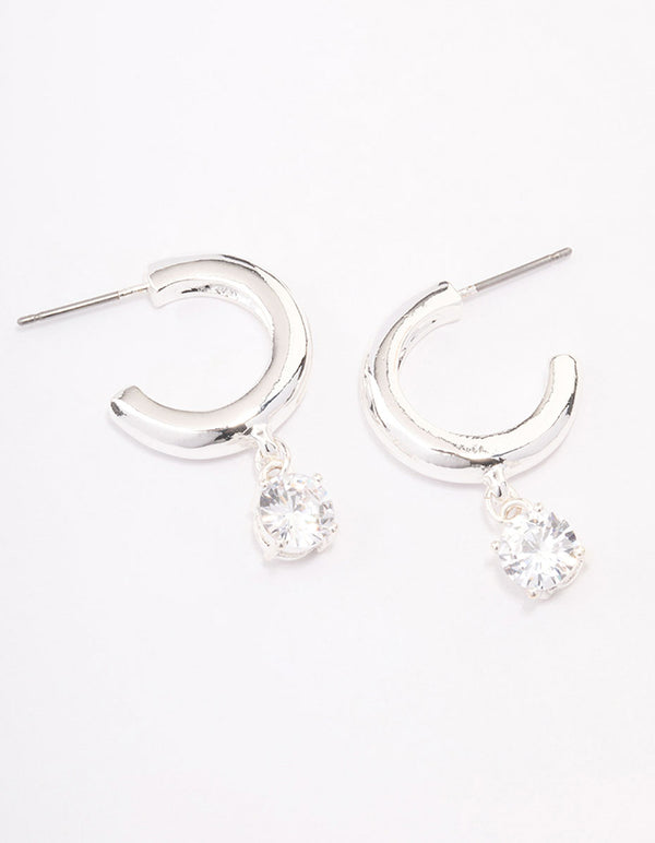 Silver Plated Brass  Cubic Zirconia Hoop Earrings