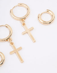 Gold Plated Cross Huggie Earring Pack - link has visual effect only