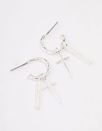 Silver Plated Cross Diamante Bar Hoop Earrings - link has visual effect only