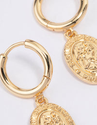 Gold Plated Coin Pendant Huggie Earrings - link has visual effect only