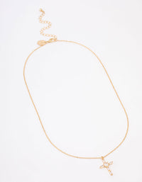 Gold Plated Cubic Zirconia Baguette Cross Short Necklace - link has visual effect only