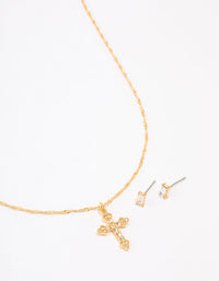 Gold Plated Diamante Cross Jewellery Set - link has visual effect only