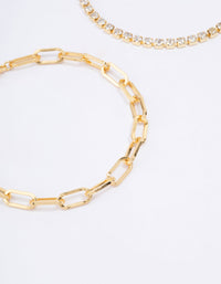 Gold Plated Tennis Open Link Bracelet - link has visual effect only