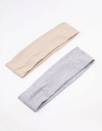 Grey & Beige Stretchy Fabric Headband Pack - link has visual effect only